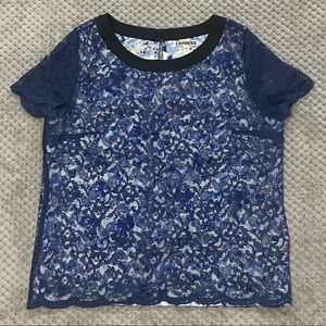 Express Lace Blouse, Blue/White